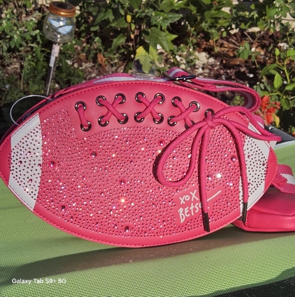 Betsey Johnson Pink and White Football Crossbody with Lace Details - Picture 3 of 7